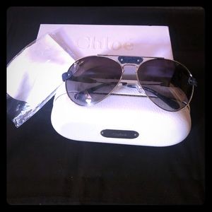 Chloé Aviator Frame Leather Detailed Sunglasses